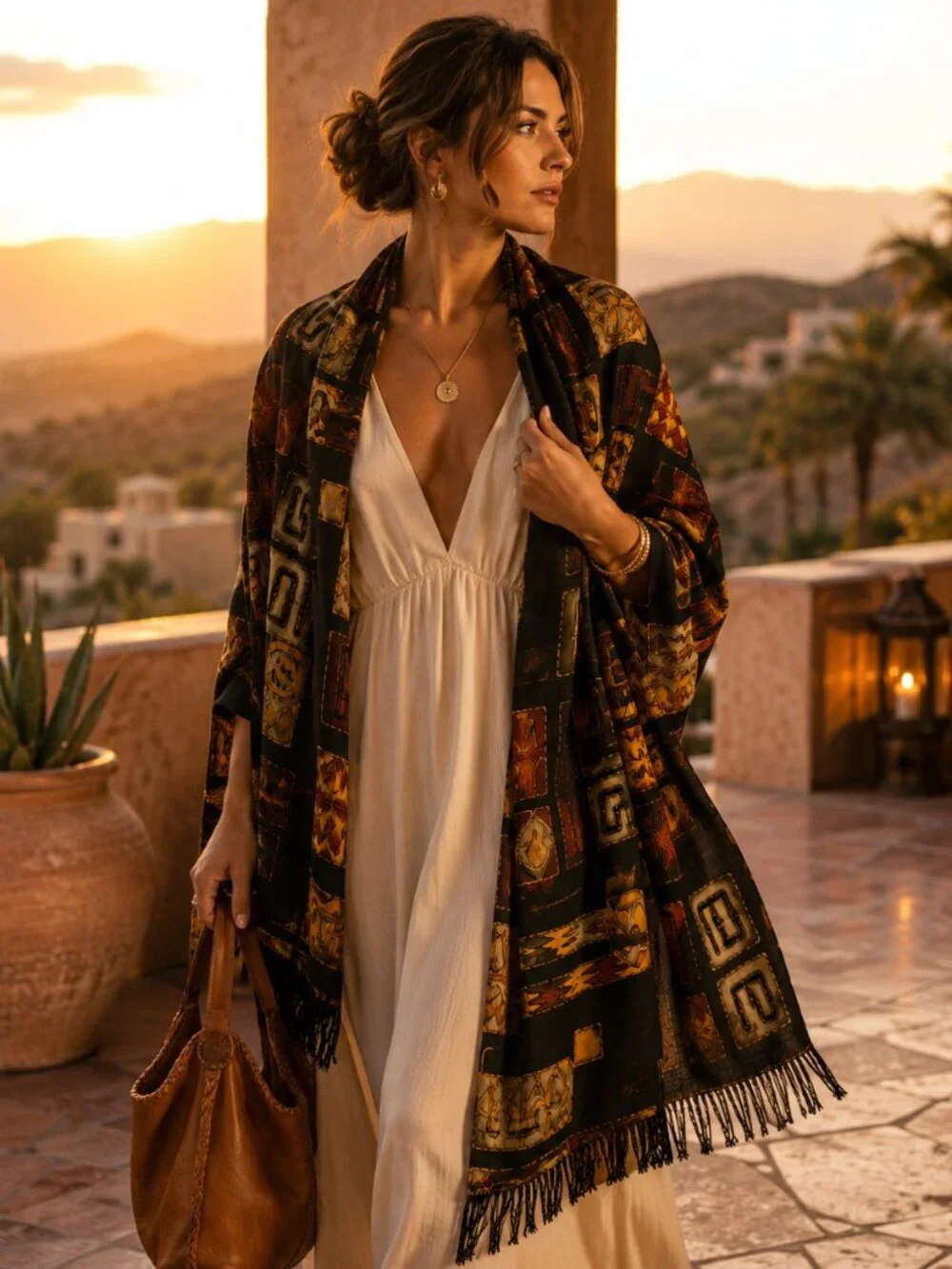 Vintage Tribal Geometric Shawl Wrap — Southwest Art Collector Scarf